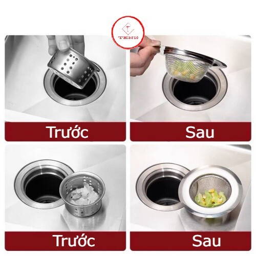 Lưới lọc rác bồn rửa chén bát inox không gỉ chống tắc nghẽn ngưng đọng nước hình tròn ngăn mùi hôi từ cống bay lên