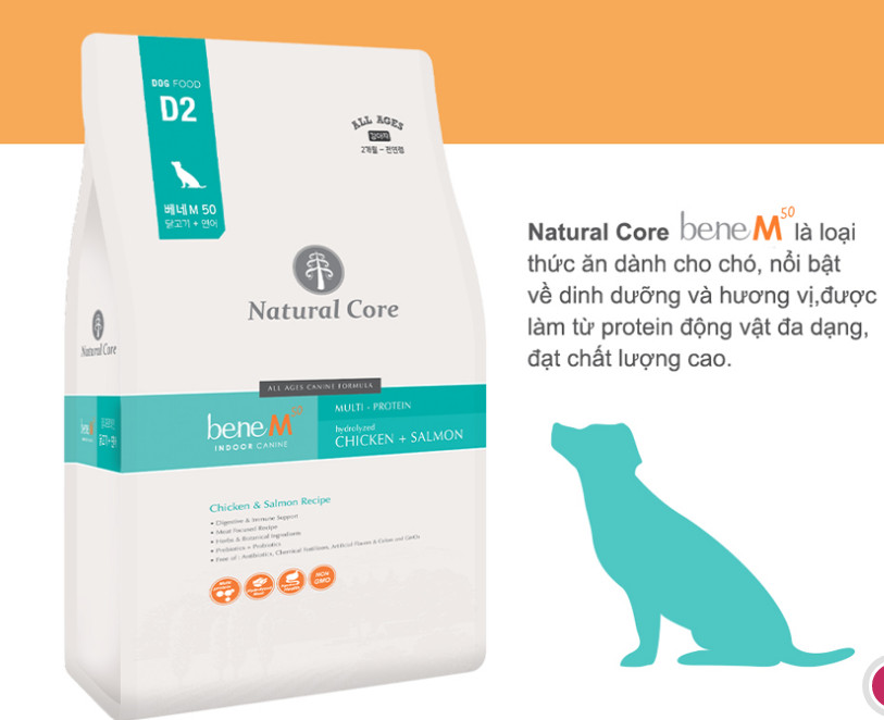 [Deal Snack 0đ] 10kg Thức ăn cho chó gà và cá hồi Natural core bene M50