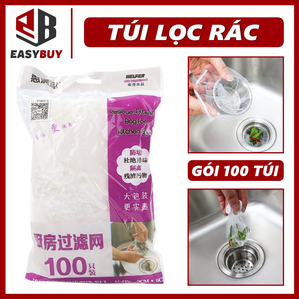 Gói 100 Túi Lọc Rác Bồn Rửa Chén, Túi lọc rác cỡ Lớn loại co giãn tốt chống tắc cống