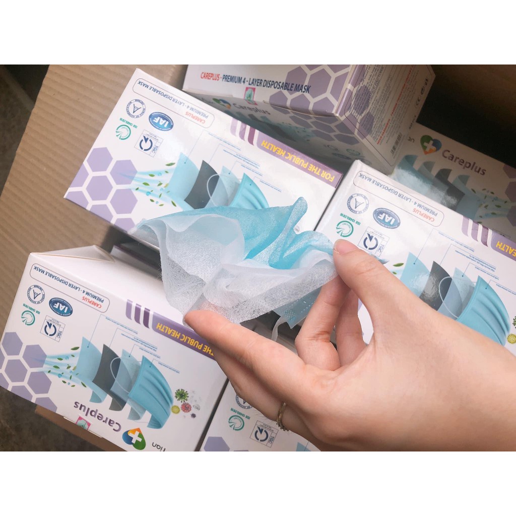 Khẩu trang y tế Kháng khuẩn 4 lớp Chống giọt bắn hàng chuẩn công ty Mian Careplus (Hộp 50 chiếc)
