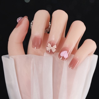 YADORNOS Set 24 móng tay giả hình trái tim màu hồng xinh xắn