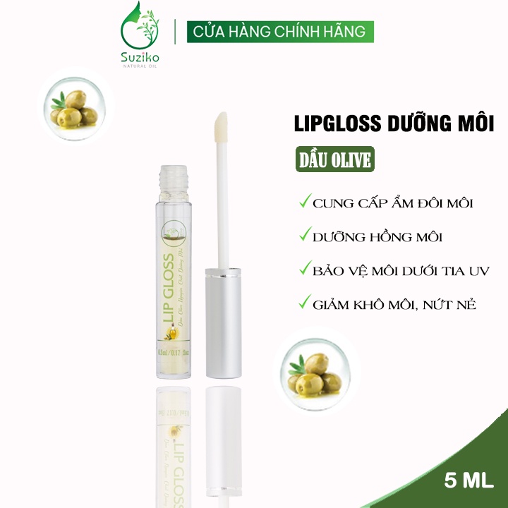 Lip Gloss dầu olive nguyên chất Suziko dưỡng môi ẩm mịn tươi hồng |5ml