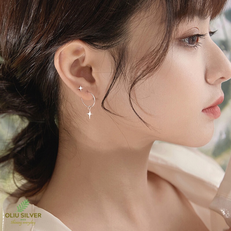 Bông Tai Bạc S925 Ngôi Sao Glossy Stars Bất Đối Xứng Trẻ Trung Cá Tính | Khuyên Tai Nữ Trang Sức Bạc Thời Trang9