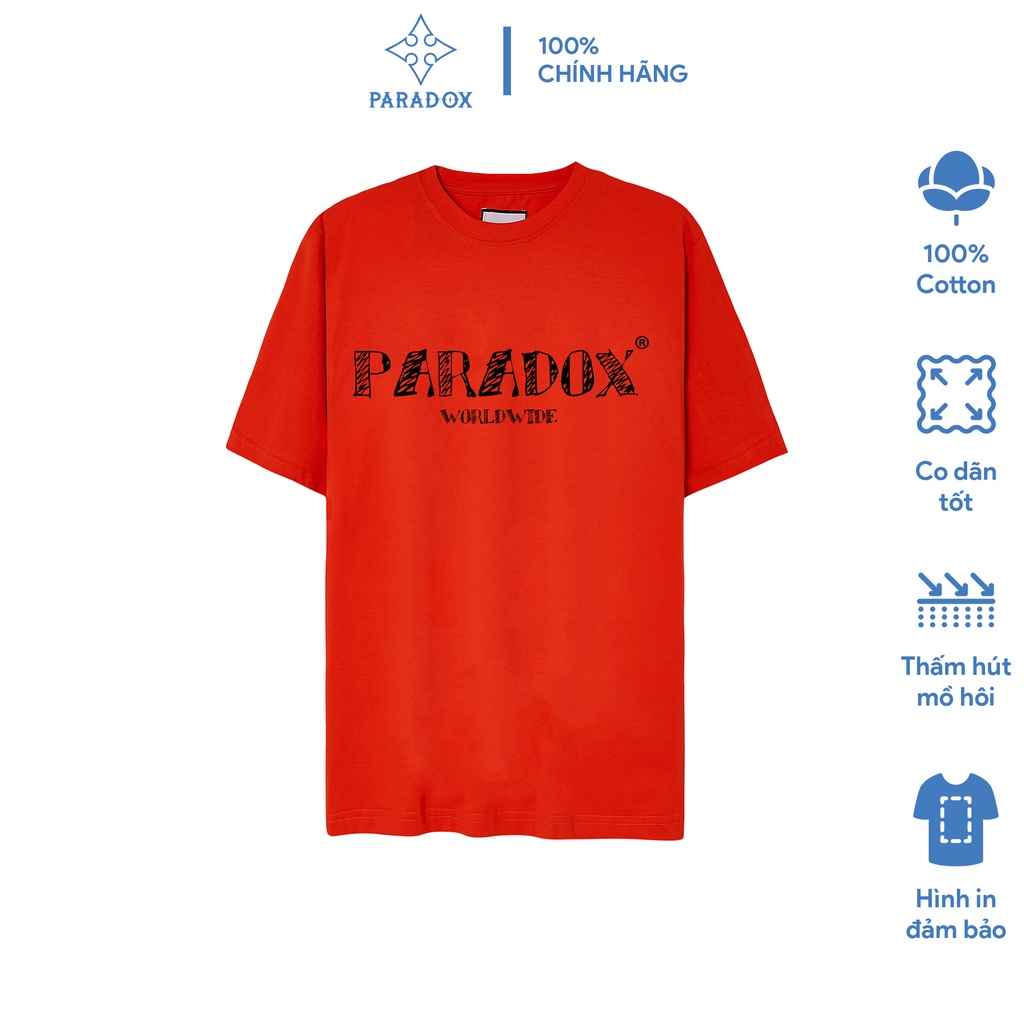 Áo thun form rộng Paradox tay lỡ - Unisex - Basic - DOODLE LOGO - Màu đỏ