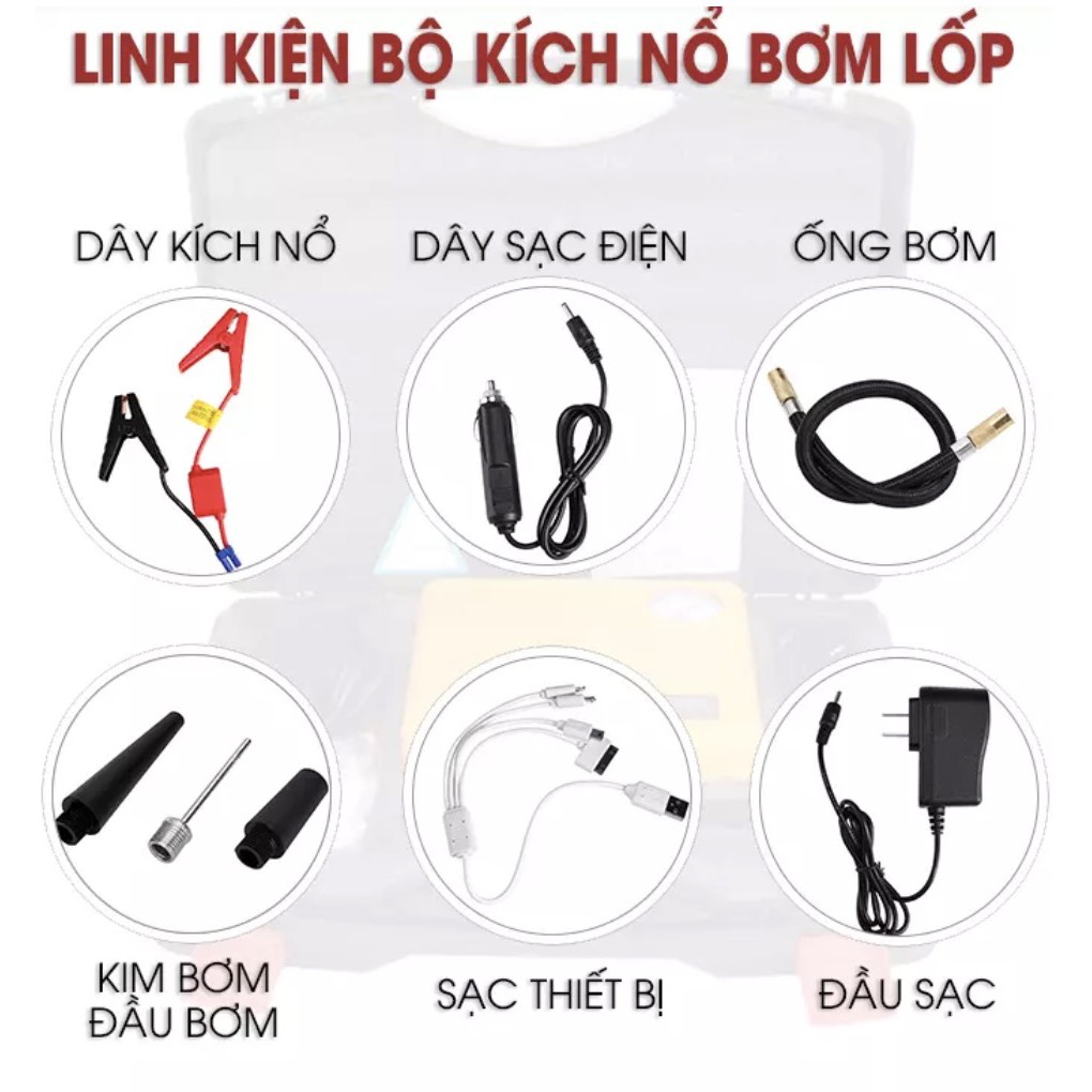 Thiết bị khởi động xe ô tô xe máy kiêm bơm lốp xe 2in1