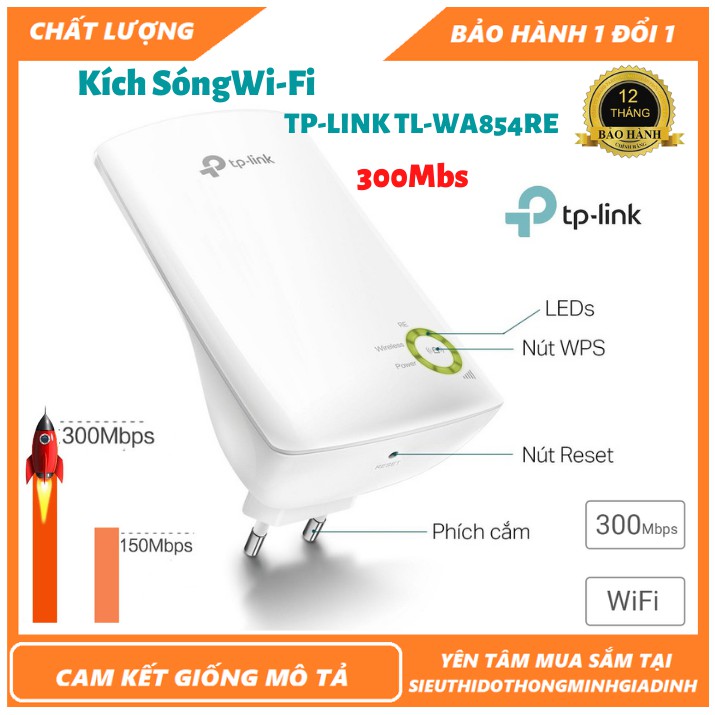 Kích Sóng - Bộ mở rộng sóng Wi-Fi tốc độ 300Mbps TP-LINK TL-WA854RE-Siêu Khỏe,Xa,Manh Phù Hợp Với Mọi Gia Đình [BH 12TH]