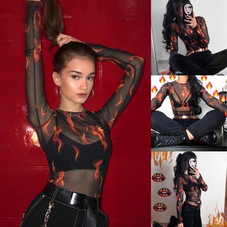 Áo thun kiểu lưới tay dài gợi cảm quyến rũ cho nữ