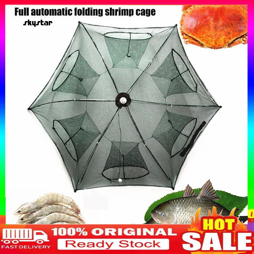 Lồng Lưới Bắt Tôm Cua Cá Tự Động 6 Lỗ Bằng Nylon Có Thể Gập Lại