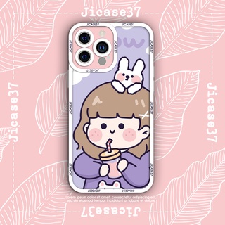 Ốp lưng iphone và samsung xiaomi oppo cạnh vuông Jicase Cô gái trà sữa tím cute 