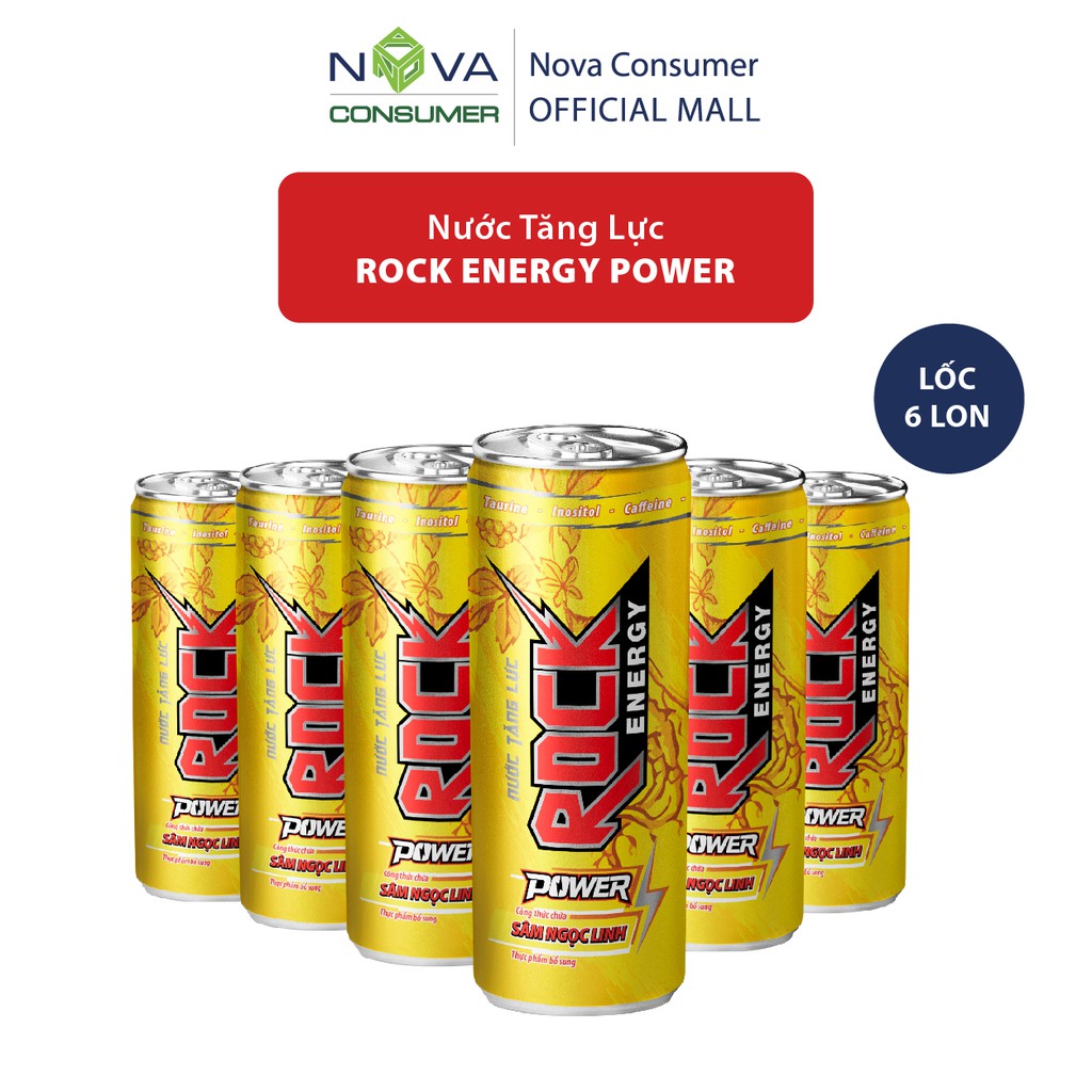 [Combo 6 lon] Nước tăng lực Rock Energy Power chứa Sâm Ngọc Linh (240ml x 6 lon)