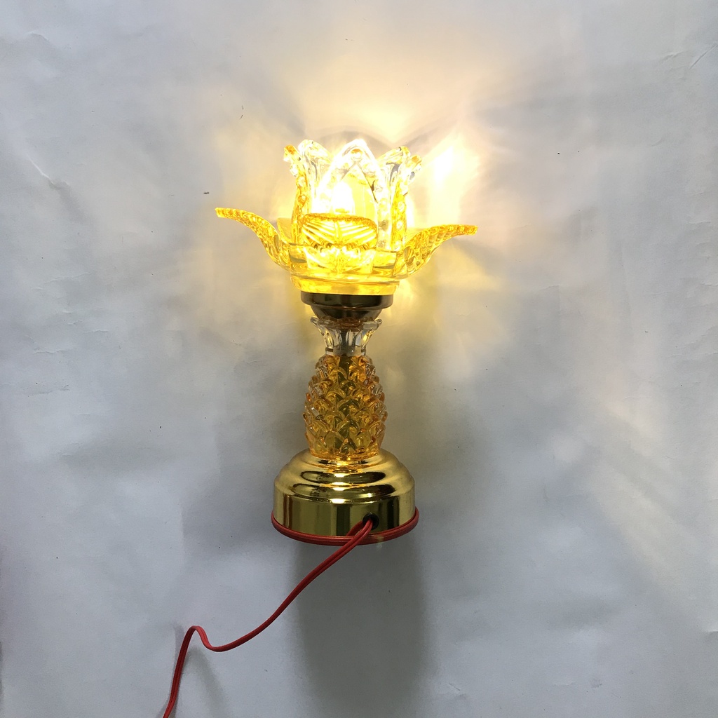 ĐÈN THỜ BÔNG PHA LÊ MÀU VÀNG CHẠY BẰNG ĐIỆN CAO 20CM