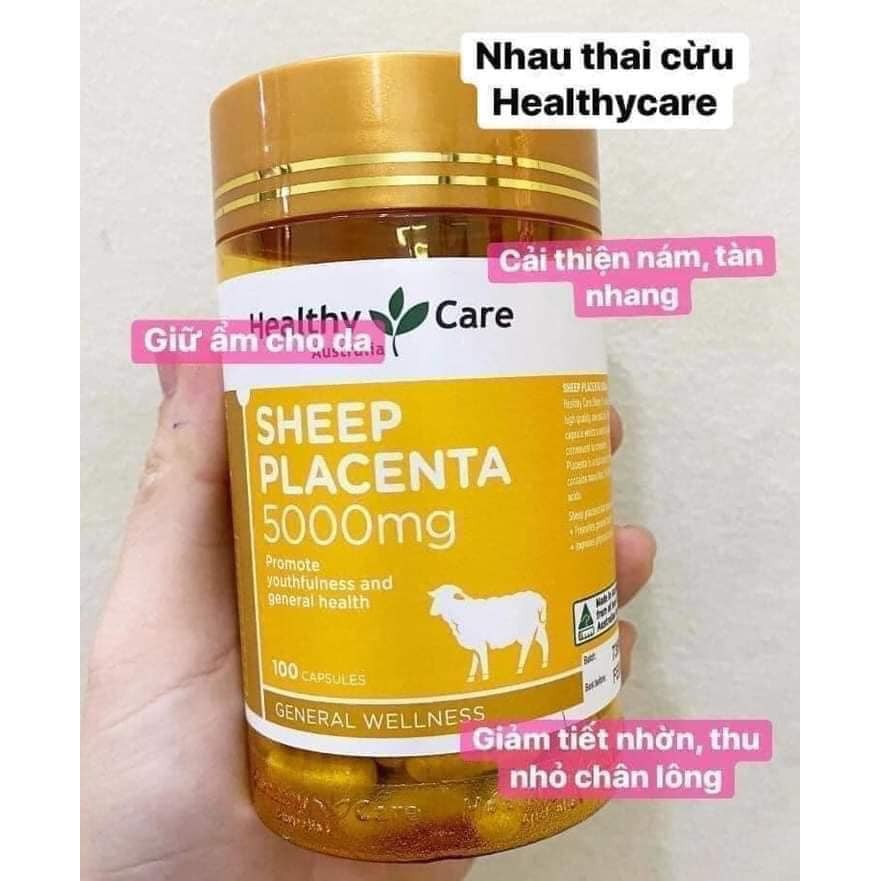 Viên nhau thai cừu Healthy Care Sheep Placenta 5000mg 100 viên, Úc date xa