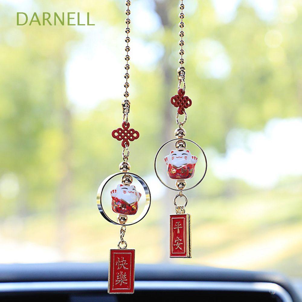DARNELL Security Fortune Cat Car Pendant Cute Lucky Cat Lucky Cat Cat Car Hangings Decor Car Charm Interior Accessories Chinese Knot Ceramic Cat Car Rearview Mirror Girls Fortune Cat Interior