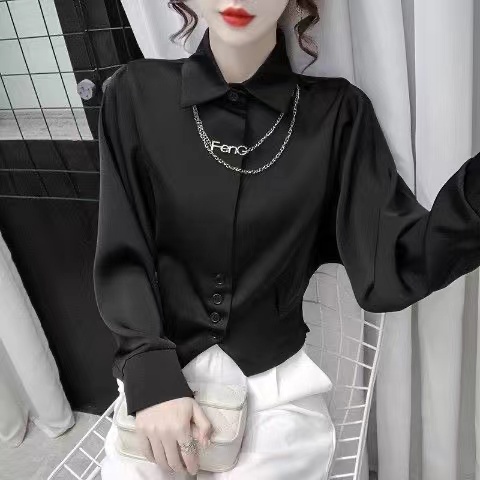 Áo Sơ Mi Nữ Tay Dài Cổ Bẻ Dáng Ôm Phong Cách Hàn Quốc Thời Trang