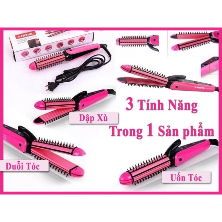 Lược điện đa năng 3 in 1: vừa làm xoăn, vừa là tóc, vừa dập xù tiện lợi.