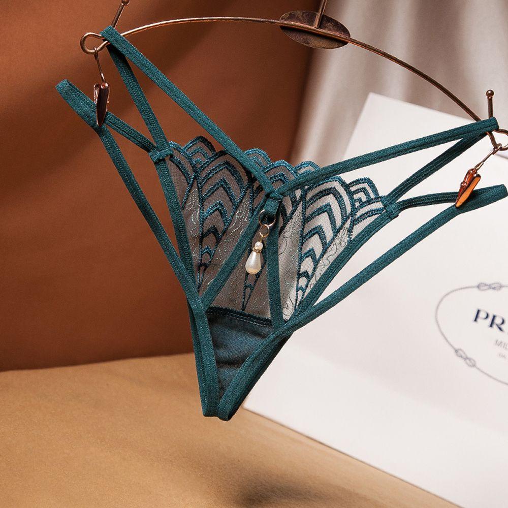 Quần Lót Lọt Khe Phối Ren Hoa Trong Suốt Đính Ngọc Trai Gợi Cảm Cho Nữ