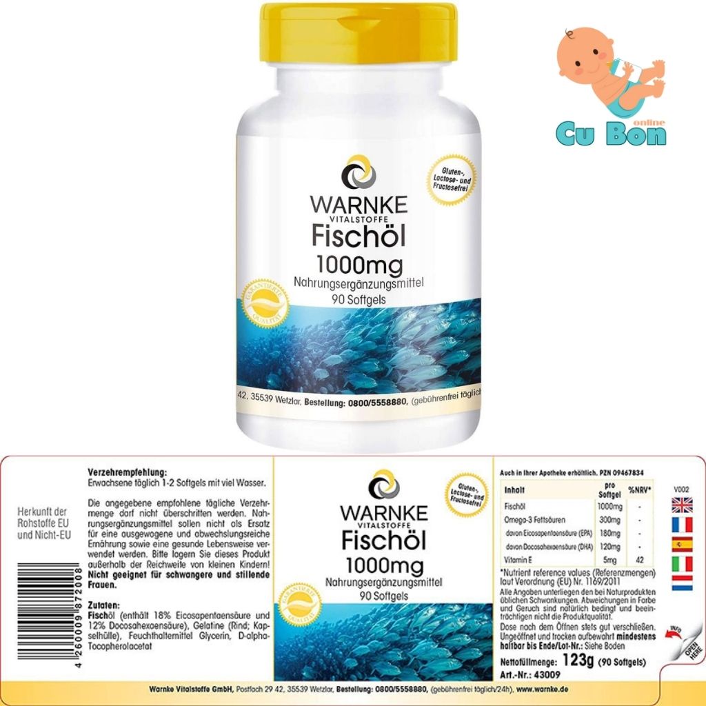 Dầu Cá Warnke Fischol Omega3 1000mg của Đức cải thiện trí nhớ, tăng khả năng tập trung, tăng cường thị lực, ngừa lão hóa