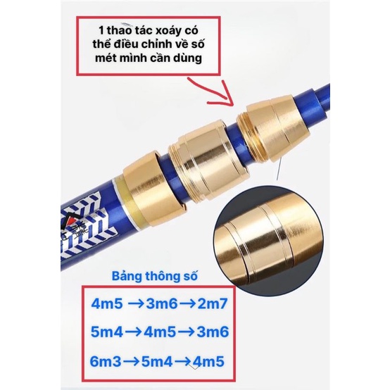 Cần câu đài đơn đa năng Gama Shenchi tăng giảm độ dài cần theo ý thích, chất liệu carbon mềm và lớp lưới polytilen