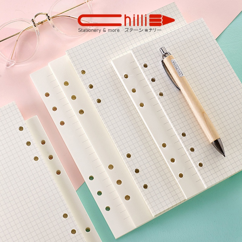 Ruột sổ còng giấy refill size A4, A5, B5, A6 full style Dot line, Dot, Grid, Small 4,6,9,20,26 lỗ Grid CHILLI