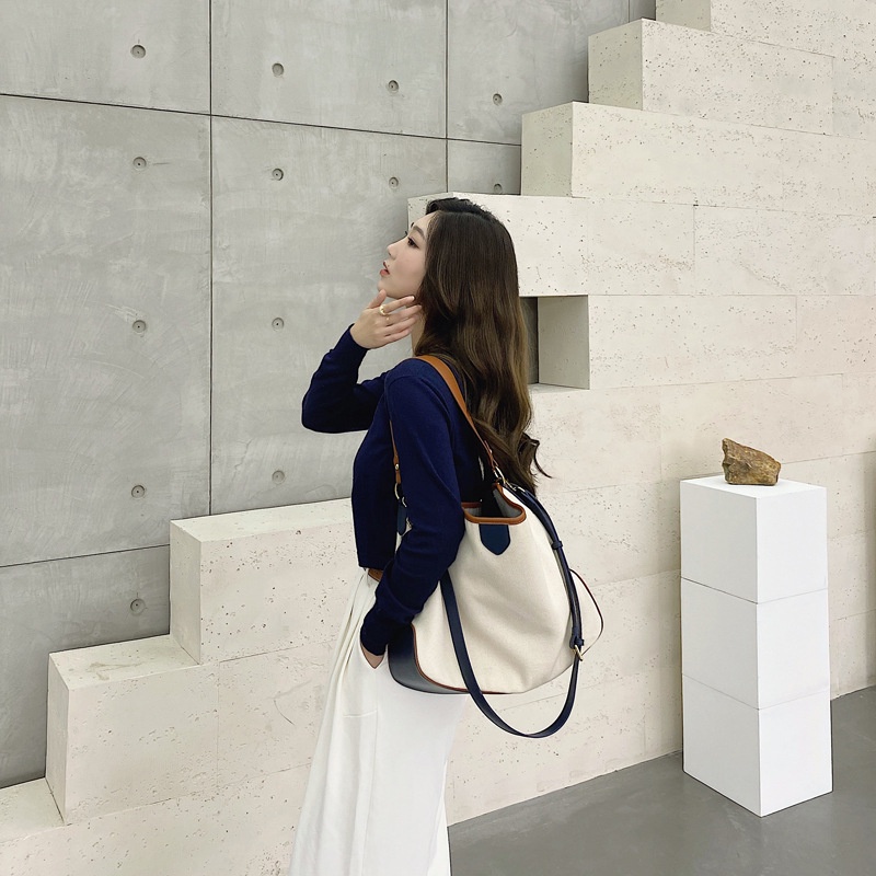 Dela Túi Xách Nữ Tote Đeo Vai Bằng Vải Bạt Có Sức Chứa Lớn Thời Trang Dành Hàn Quốc Đi Làm