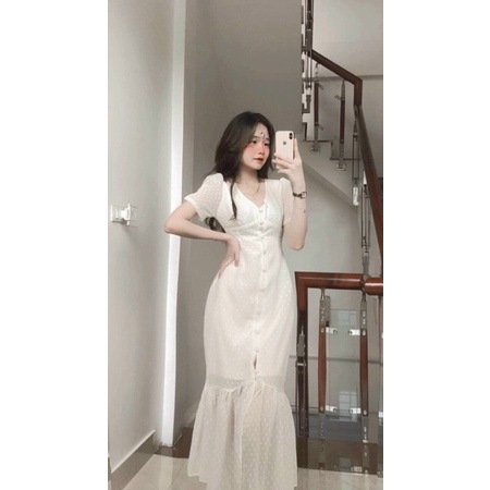 ĐẦM MAXI ĐUÔI CÁ CỔ V