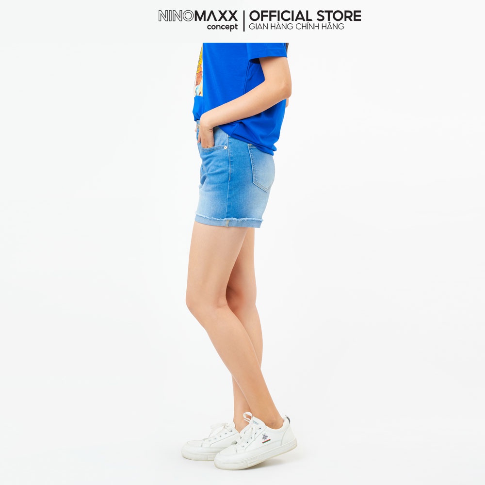 Ninomaxx Quần short Jean Nữ chất cotton pha spandex cõ giãn nhẹ 2104048