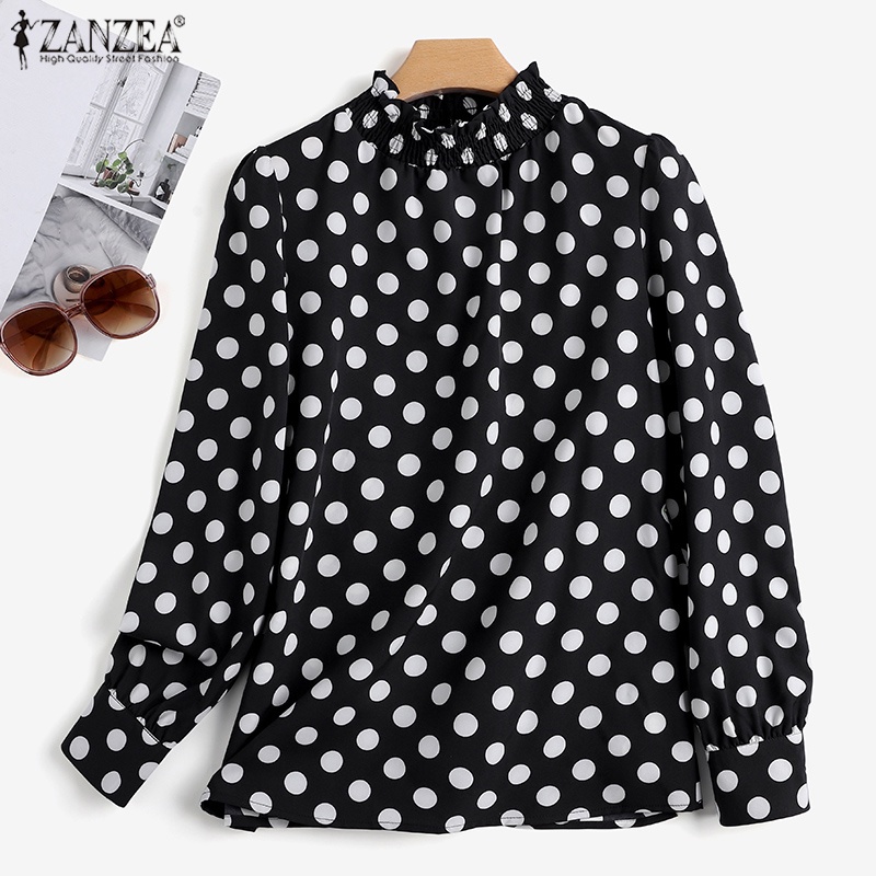 Áo sơ mi Zanzea chấm bi cổ đứng tay dài thời trang cho nữ