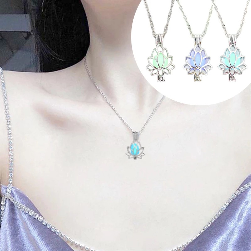 Vòng cổ Mặt Hoa Sen Đính Đá Phát Sáng Độc Đáo Cho Nữ