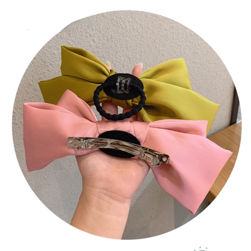 Kẹp tóc nơ lớn in họa tiết phong cách Hàn Quốc thời trang