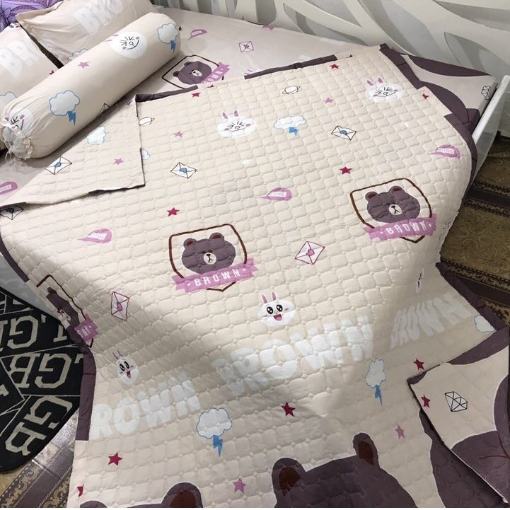 Bộ 3 Món Ga Gối Cotton Poly Mẫu GẤU Nấu Brown Cute _evily1990