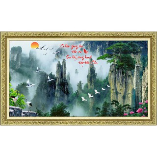 Tranh dán tường VTC Tùng hạc thư pháp UD0108 Kim sa