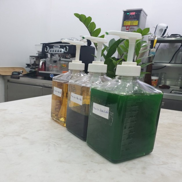 Bình đựng siro bằng nhựa - thủy tinh có vòi pump định lượng 10ml 1 lần bơm