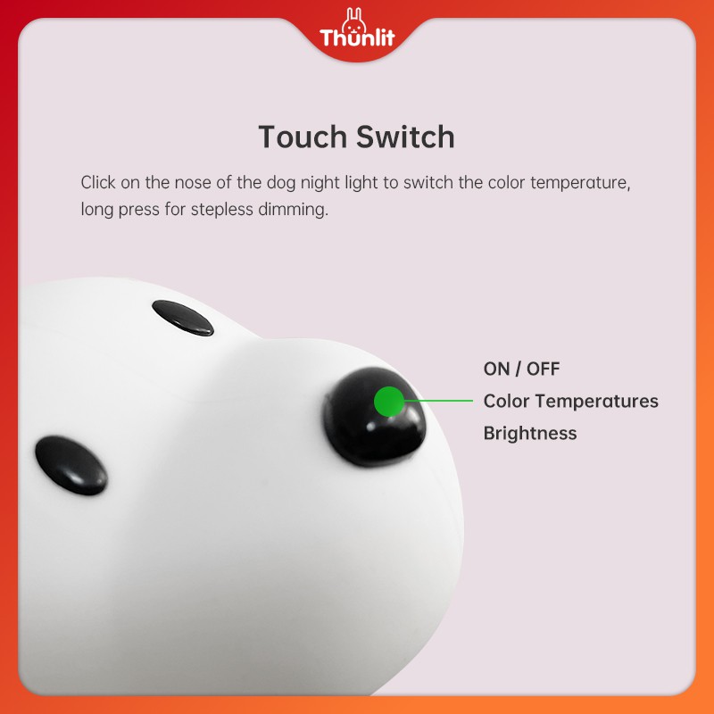 Đèn ngủ Thunlit hình chó con 2 nhiệt độ màu có chức năng hẹn giờ tắt đèn USB 1200mAh có thể điều chỉnh độ sáng