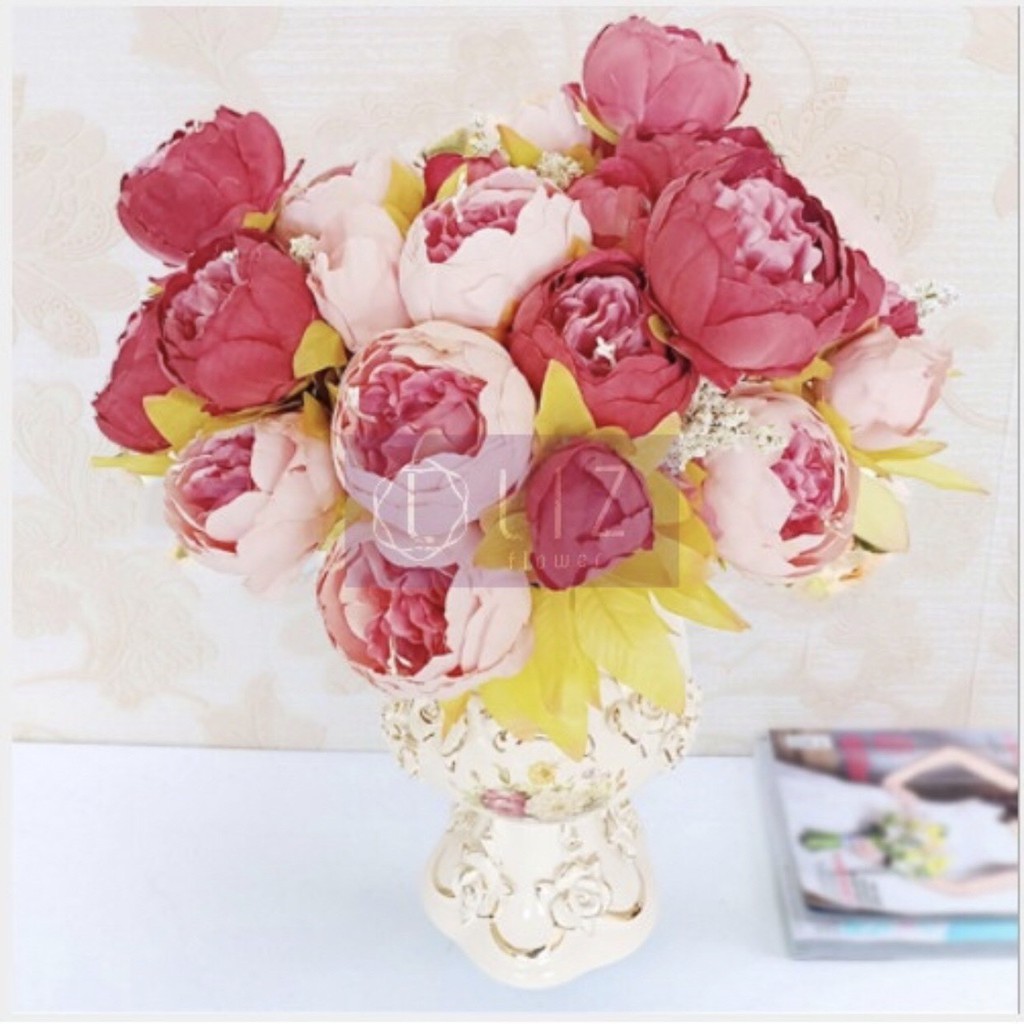 Hoa Giả - Chùm Mẫu Đơn Cỡ Lớn Cao Cấp – hoa giả trang trí – Lizflower [B3-D2]