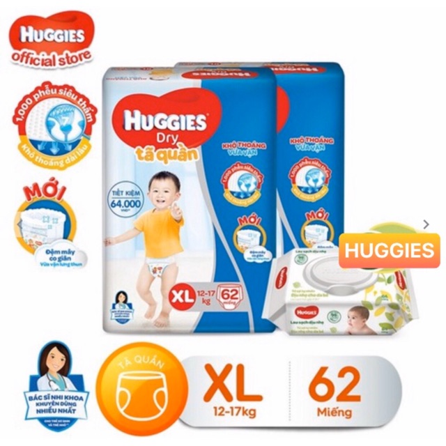 Bộ 2 gói tã quần Huggies M74-L68-XL62-XXL56 mới