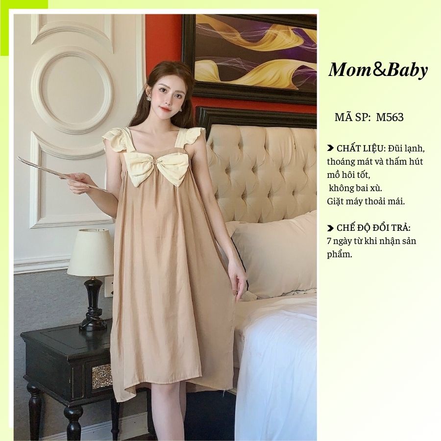 Váy bầu hai dây đầm bầu xinh xắn M563 thời trang thiết kế vải đũi lạnh mềm mát mặc đi chơi dự tiệc Mom and Baby