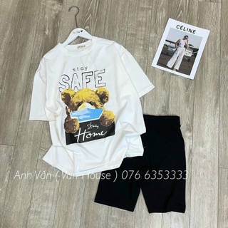 Bộ mặc nhà nữ mùa hè áo cộc quần legging