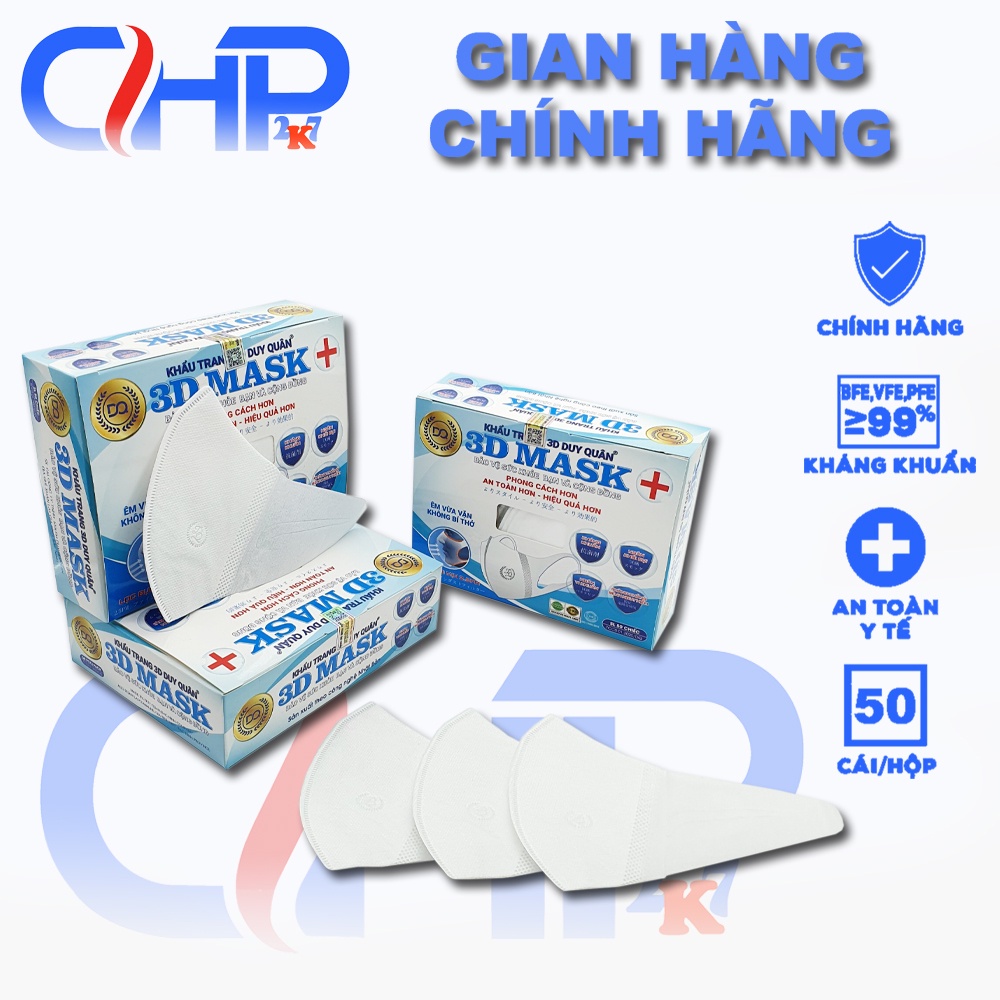 (3d mask) Hộp khẩu trang 3d mask chính hãng Duy Quân trắng 50 cái
