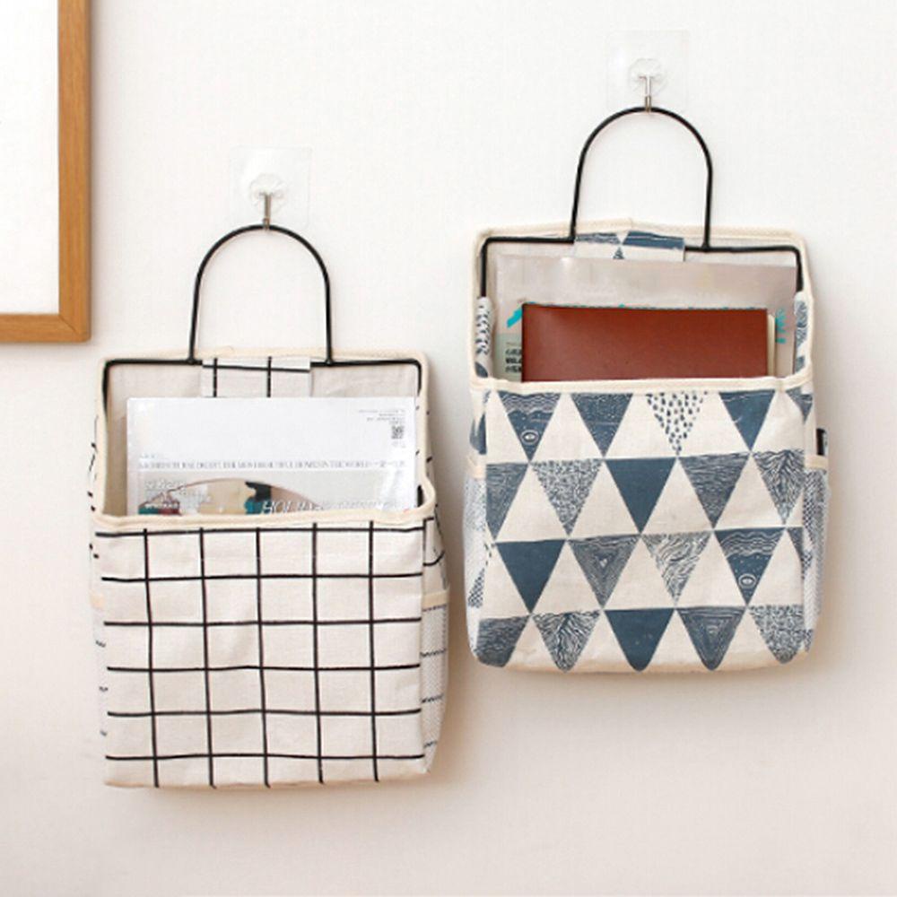 UUMIR Túi Đựng Đồ Treo Giường Ngủ Bằng Vải Lanh Cotton Họa Tiết Kẻ Sọc Có Móc
