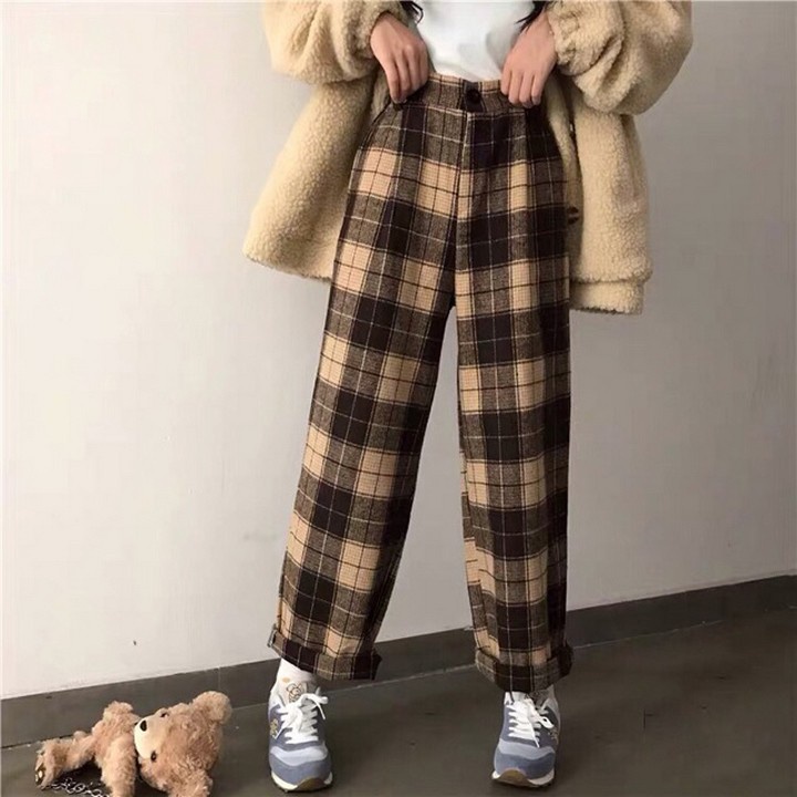 Quần ống rộng kẻ caro Cullotes nữ dáng suông thể thao Ulzzang - Genzoo