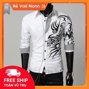 Áo Sơ Mi Nam Tay Dài In Hình Rồng Cá Tính