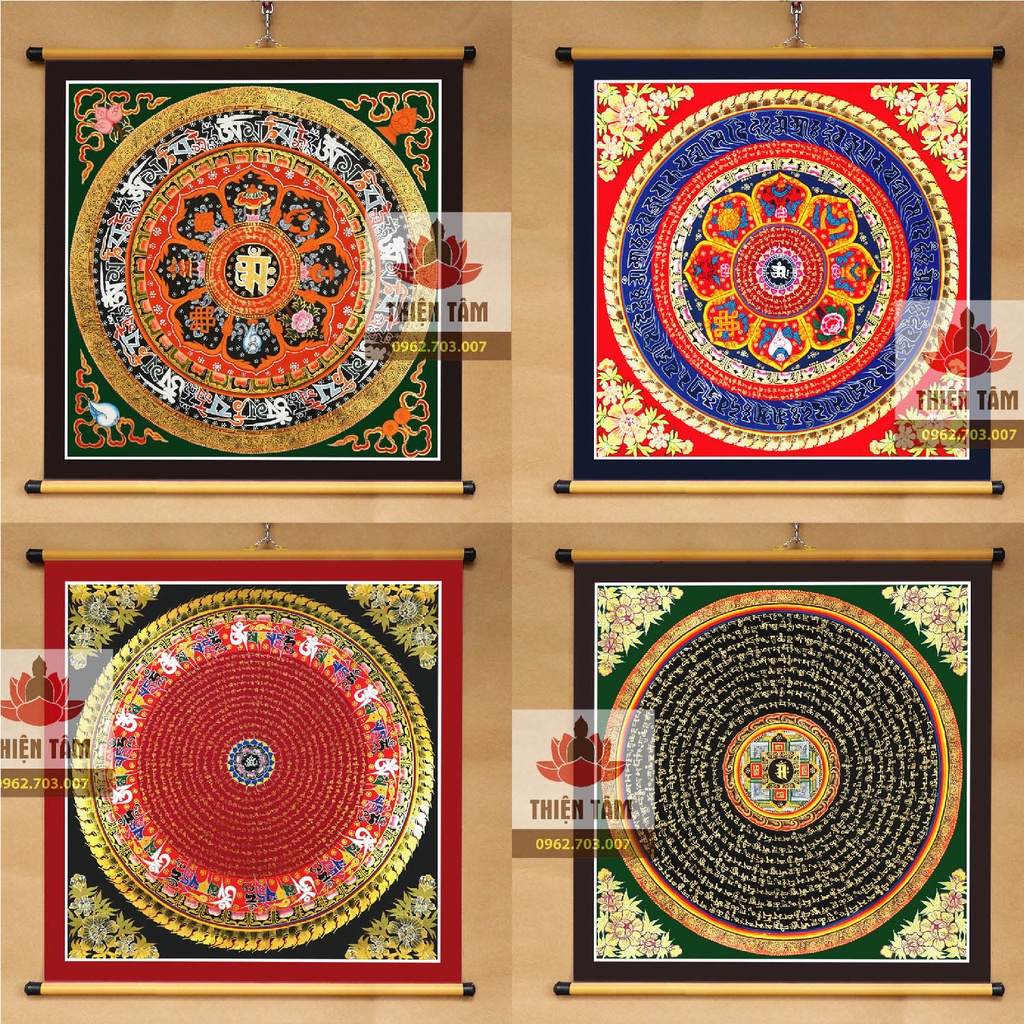Tranh Chú Lăng Nghiêm Mandala treo tường bằng vải phủ bóng cao cấp, dày dặn