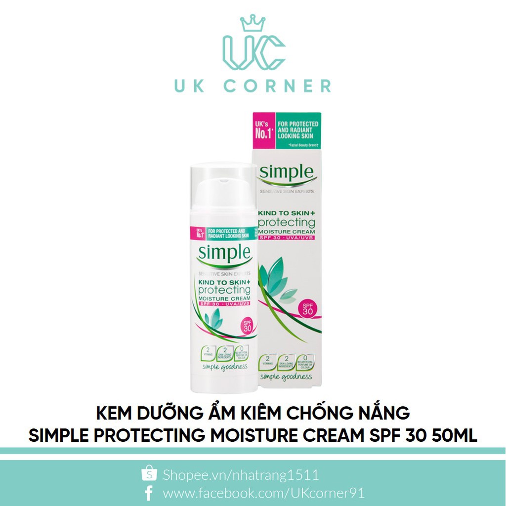 Kem dưỡng ẩm kiêm chống nắng Simple Kind To Skin Protecting Moisture Cream SPF 30 50ml - 2398616 , 64040876 , 322_64040876 , 210000 , Kem-duong-am-kiem-chong-nang-Simple-Kind-To-Skin-Protecting-Moisture-Cream-SPF-30-50ml-322_64040876 , shopee.vn , Kem dưỡng ẩm kiêm chống nắng Simple Kind To Skin Protecting Moisture Cream SPF 30 50ml
