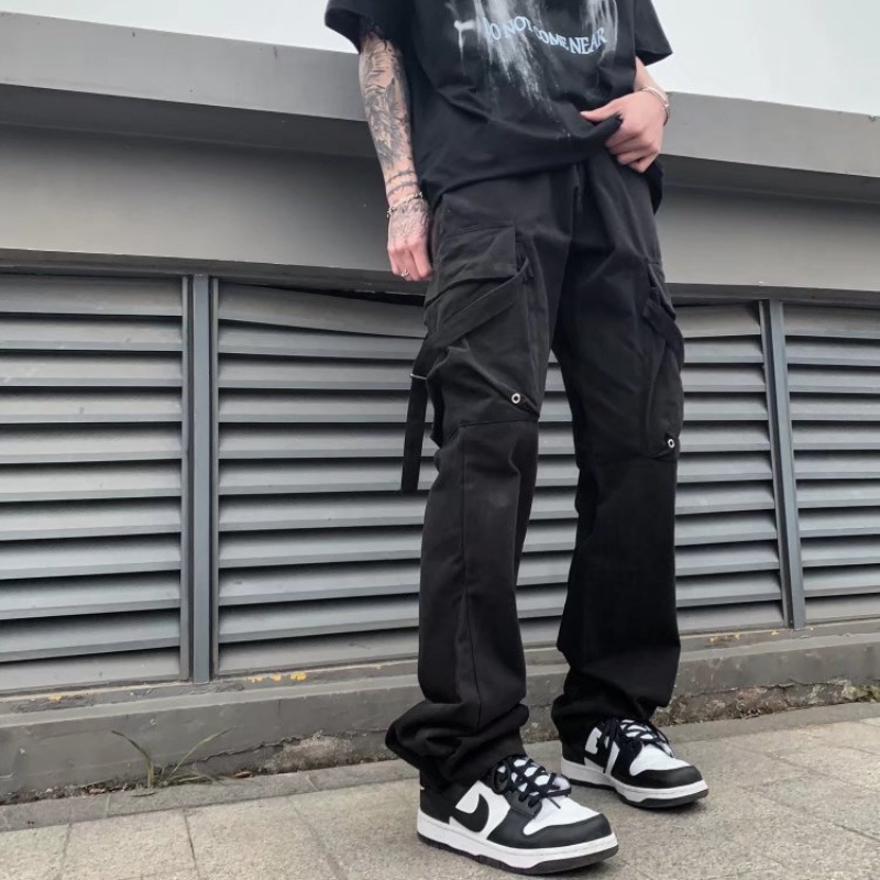 Quần dài dáng rộng màu đen thiết kế đơn giản phong cách Hàn Quốc cá tính cho nam