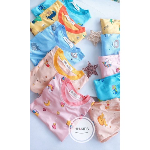 Bộ dài tay thun lạnh điều hòa in hình ngộ nghĩnh bé trai/bé gái (7-17kg)
