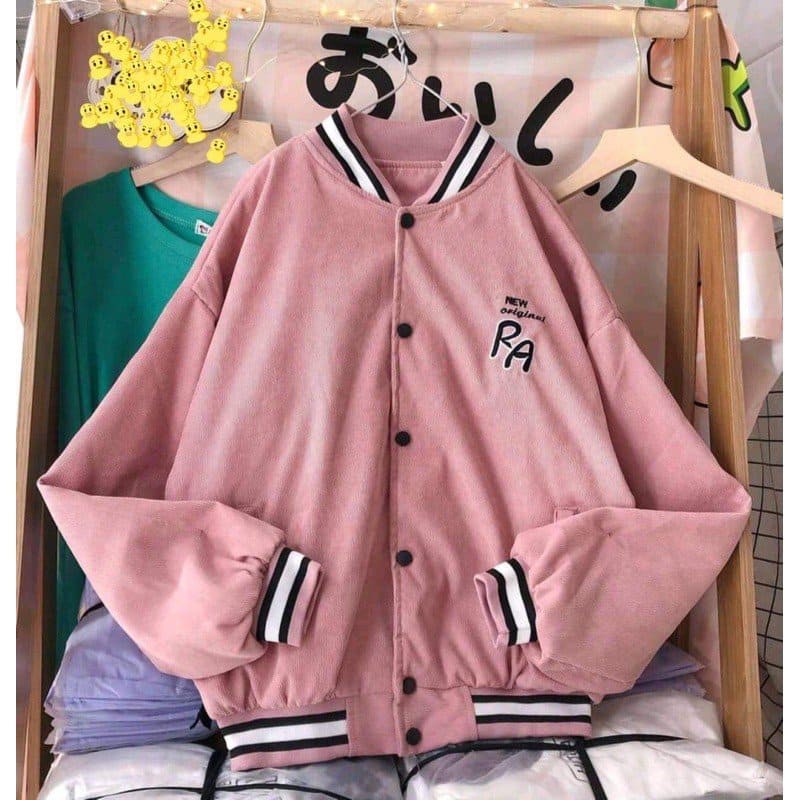 Áo khoác nhung tăm PA cúc bấm nam nữ ,dài tay áo khoác bóng chày thời trang thu đông form rộng unisex, THỜI TRANG 1989