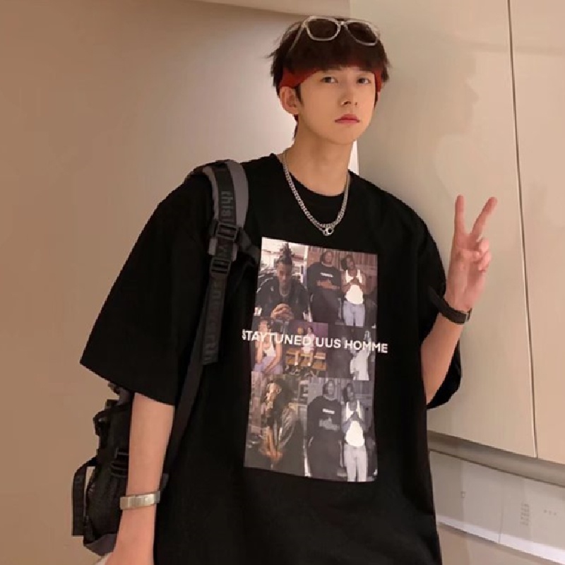 Áo Thun Dáng Rộng In Chữ Phong Cách Nhật Hàn Thời Trang Mùa Hè Cho Nam Cỡ M-8XL