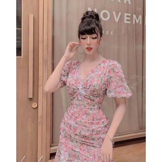 Đầm hoa nhí cổ V