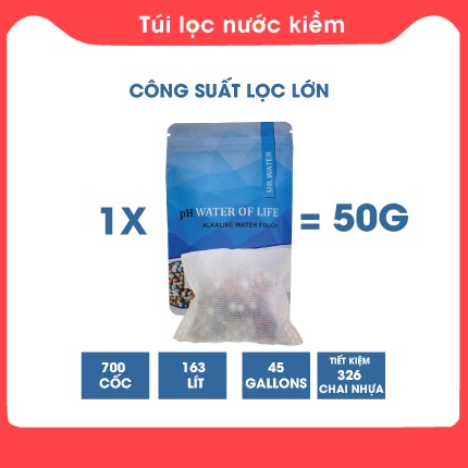 Túi lọc nước kiềm pH-WATER-OF-LIFE, đá khoáng tạo nước ion kiềm, lõi lọc chai nước kiềm