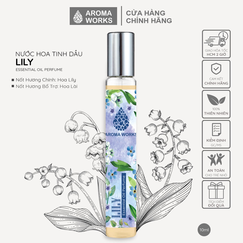  Tinh dầu nước hoa không cồn, lưu hương lâu Aroma Works Lily Essential Oil Perfume 10ml